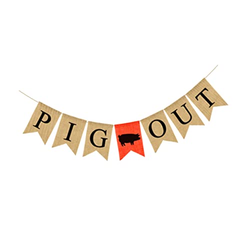 IMIKEYA Thanksgiving Pig Out Burlap Banner - Fall Harvest Party Decoration for Fun Autumn Gatherings