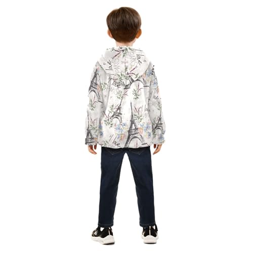 Paris Pattern Girls Fleece Jacket Girls Fall Jacket Girls Zip Up Hoodie Girls Sherpa Jacket 2-10T4