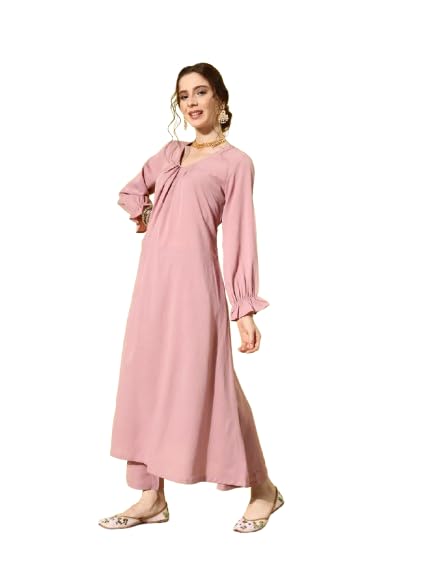 Varanga Women Mauve Colour, Bishop Sleeve A-Line Kurta Paired With Tonal Bottom