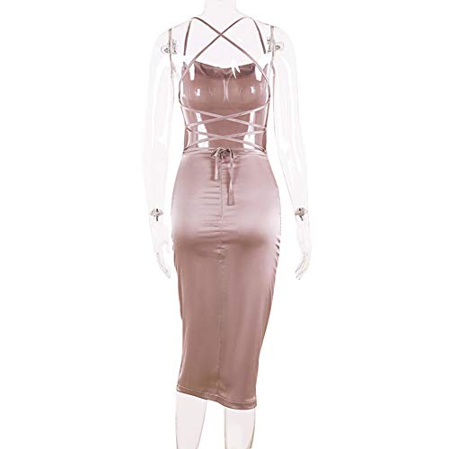 Jumisee Women Neon Satin Sexy Bodycon Elegant Backless Long Midi Dress For Cocktail Party Clubwear (Light Pink,X-Large) #TOP5