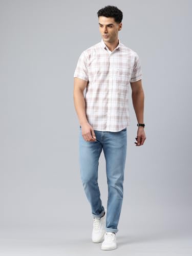 Image of Majestic Man Men Slim Fit Pure Cotton Checkred Half Sleeve Casual Shirt
