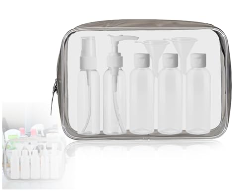 KAPSING Bolsa de Aseo Juego de Botellas de Viaje, Bolsas de Almacenamiento de Líquidos Transparentes, Paquete de 5 Envases de Cosméticos de Viaje a Prueba de Fugas con Bolsa de Aseo