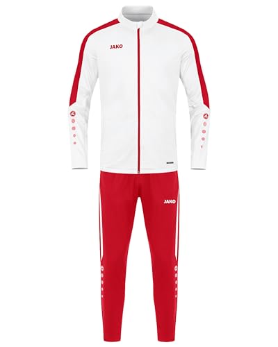 JAKO Herren Trainingsanzug Polyester Power, Weiß/Rot, L