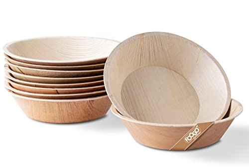 FOOGO Green Lot de 25 bols jetables en feuille de palmier | 15 cm (15 cm) 300 ml | Rond | Respectueux de l'environnement et biodégradable | Comme un bol en bois, un bol en papier | Fête Cover