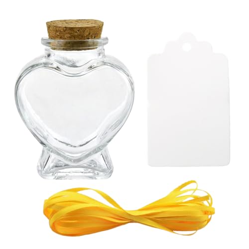 Heart Shaped Glass Jars with Cork Lids, Mini Decorative Bottles for Candy, DIY Crafts, Valentine's Day Gifts