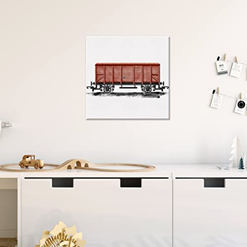 Watercolor Train Wagon Print Transportation Train Paintings Canvas Wall Art 12X12 Vehicles Poster Canvas Nursery Artwork Ready To Hang Home Boys Playroom Bedroom Decor (Framed) #TOP3