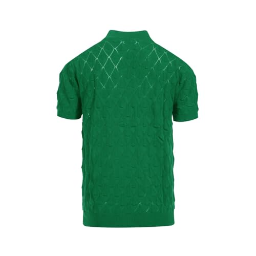 OXKNIT Men's Knitted Vintage Polo Shirt V Neck Button Down Shirts Short Sleeve Dark Green Summer Shirt2