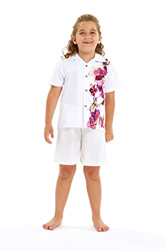 Image of Hawaii Hangover Family Matching Hawaiian Clothes, Watercolor Orchid White | Family matching Hawaiian outfits, Watercolor Orchid White, quick dry stretch fabric, machine washable, tropical floral print