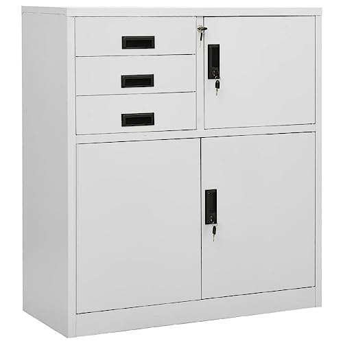 Armario de oficina gris claro, 90 x 40 x 102 cm, archivador de acero con taquilla, 3 cajones, estante ajustable, resistente mueble de almacenamiento para oficina