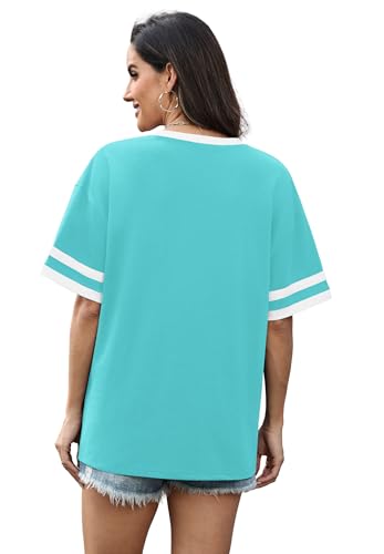 Image of WIHOLL Womens T Shirts Loose Fit Short Sleeve Tees V Neck Color Block Summer Tops 2026 Fashion S-4XL