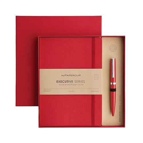 Image of myPAPERCLIP Executive Series A5 Diary & Pen Gift Set | Includes Classic Ball Pen & Softcover Notebook | 192 Pages, 80 GSM | Ideal Corporate, Office & Personal Gift | Red