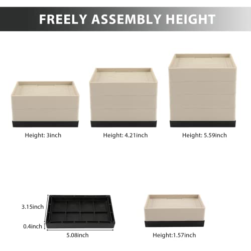 Banqin Bed Risers 3, 4 Or 5 Inch Heavy Duty Rectangle Adjustable, Furniture Bed Risers Lifts For Bed Frame Couch Sofa Desk Table Leg Lifts Up To 12,000 Lbs (Set Of 4, Begie) #TOP1