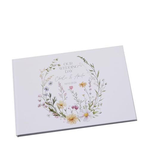 Personalised Wedding Memory Guest Book A4 Size Delicate Floral Design White Hardcover 80 Pages