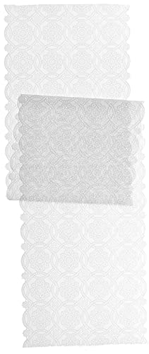 Vinyl Lace Shelf, Cabinet, Pantry Liner or Table Runner, with Scallop Trim and Design, Cut to Size. Easy Clean, Stain Resistant, Measures 17x72 Inches, White