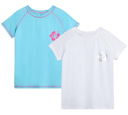 Image of Real Love Toddler Girls Rash Guard - 2 Pack Quick Dry Sun Protection Swim Shirt Girls Short Sleeve Rash Guard Kids (2T-16)
