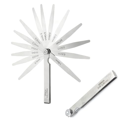 2PCS Youzzei 14 Klingen Fühlerlehren, 0,05–1 mm Metrisch Fühlerlehre Ventilspiel, Edelstahl Fühlerlehre Werkzeug zur Messung für Messung Gap Gitarren, Zündkerzen, Kolbenmessung