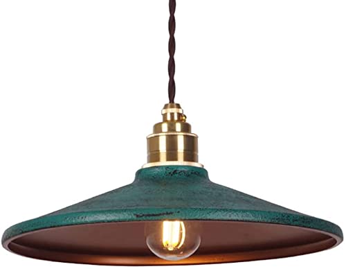 Lámparas Colgantes de Metal de Cobre, Estilo Retro, Estilo rústico, con Pantalla Verde Envejecida y Casquillo E27 para Cocina, Comedor, Restaurante, mesita de Noche, Loft, Granja,