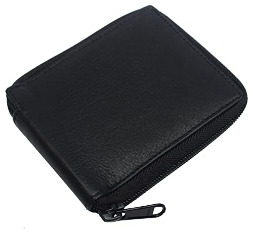 MARSHAL RFID Men's Leather Zipper wallet Zip Around Wallet Bifold Multi Card Holder Purse (Black)3