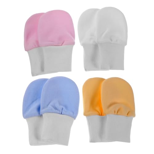 FRCOLOR Newborn Baby Mittens 4 Pairs No Scratch Cotton Gloves for Boys and Girls 0-6 Months Soft and Comfortable Infant Hand Mittens