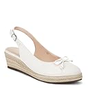 Coutgo Womens Closed Toe Espadrilles Wedges Shoes Platform Slingback Mid Low Heel Canvas Bow Dress Sandals, White, Size 8