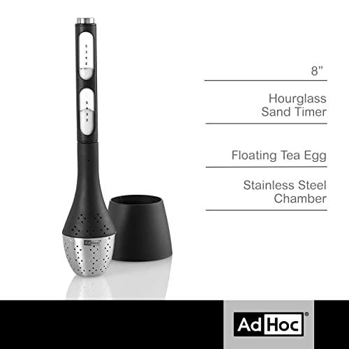 Adhoc Santea Floating Tea Egg With Magnetic Hourglass - Reusable Infuser For Loose Leaf Tea - Sand Hourglass Tea Timer For Brewing - Filter With Long Stem For Easy Removal - Black/Silver, Medium #TOP1