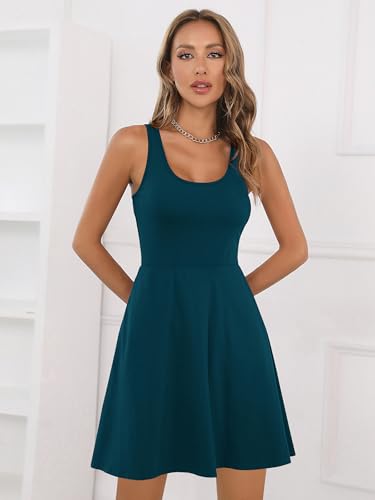 Image of Missufe Women's Sleeveless Racerback Flared Casual Plain Tank Dress
