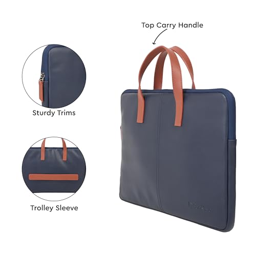 Image of BonKaso Slimline 14 Inch Laptop Sleeve | PVC Foam Leather Water Resistant Padded Laptop Cover | Slim Lightweight Laptop Case for Office Travel | Laptop Sleeve for Men & Women - Blue