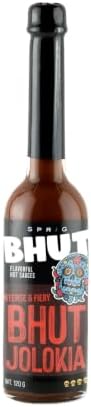 SPRIG BHUT Bhut Jolokia Hot Sauce, 120g | 75,000 Scoville Heat Units | Expensive But Authentic | Made with Ghost Pepper | Vegan, Gluten-Free, No Added Sugar | For Cooking, Dips & Hot Sauce Challenges