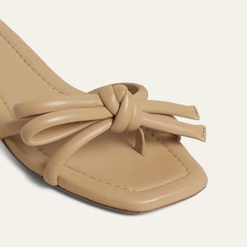 Arqa Women's Flat Slide Sandals with Knotted Bow Soft Leather Slip On Flat Sandals Square Open Toe Slide for Wedding Dressy Party Daily Wear4