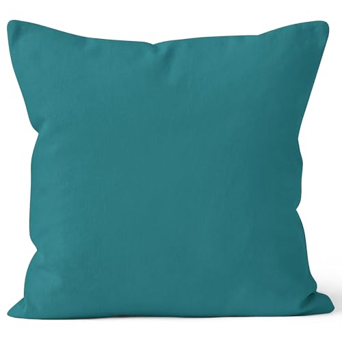 Image of Encasa XO Throw Pillow Covers 16x16 in Set of 1 Azul Blue | No Inserts | Cotton Pillow Covers for Living Room, Bed, Sofa, Couch | Decorative Cushion Covers with Improved Zipper