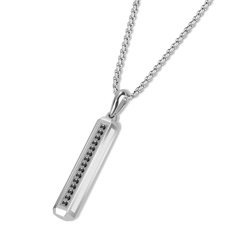 COAI Collier Homme, Collier Acier Inoxydable Homme, Collier Barre, Pendentif en Diamant pour Lui, 55cm