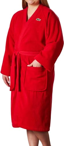 Lacoste Classic Pique Bath Robe, 100% Soft Cotton Terry, Unisex Adult Bathrobe, Absorbent & Quick Drying, One Size Fits Most