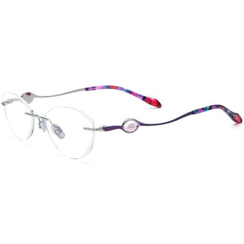 Image of FONEX Titanium Glasses Frame,Rimless Frameless Luxury Diamond Optical Eyeglasses for Women