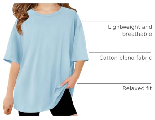 Image of Haloumoning Girls Short Sleeve T-Shirts | Kids, Summer,Girls shirts,Oversized t shirts,Girls T-Shirts,Oversized Tops, Casual Crewneck, Basic Tees 5-14Y