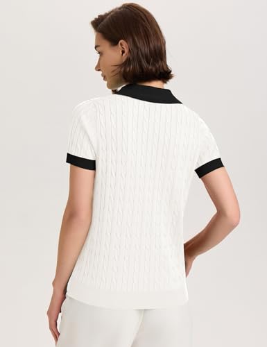 Image of Micoson Womens Short Sleeve Sweater Tops Lapel V Neck Polo Shirts 2026 Summer Cable Knit Loose Blouse Business Casual Outfits