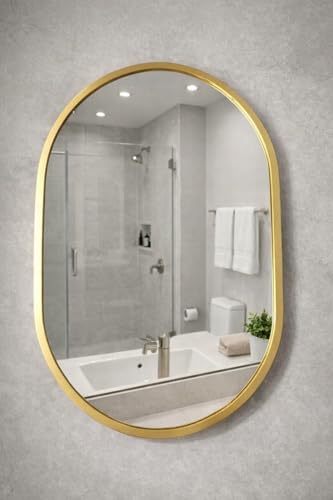 Image of PALUDI Gold Capsule Wall Mirror, Premium Metal Frame, Modern Decorative, Wall Mounted, for Bathroom, Living Room and Home Decor