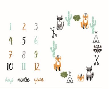 LUCK COLLECTION Manta de hito mensual para bebé de la colección de la Suerte, para recién Nacido, con diseño de Zorro del Bosque, Regalo para Baby Shower