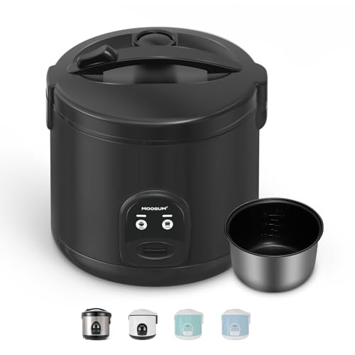MOOSUM 10-Cup Uncooked Rice Cooker & Food Steamer - Ceramic Non-Toxic Inner Pot, One-Touch Multifunction for Rice/Sauté/Yogurt, Dishwasher Safe, 3-10 Family Size, Dark