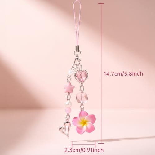 Quvvarly Cute Flower Phone Charm, Y2k Cell Strap for Women Girls Pink Decor