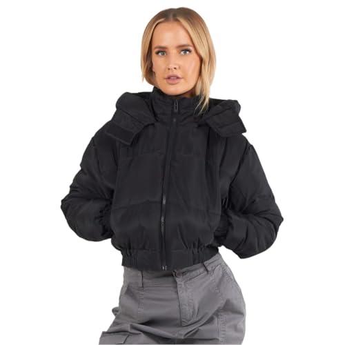 Image of janisramone® Womens Puffer Jacket With Hood - Zip Closure Winter Jackets for Women UK - Short Ladies Quilted Jackets With Pockets - Ladies Lightweight Padded Jackets