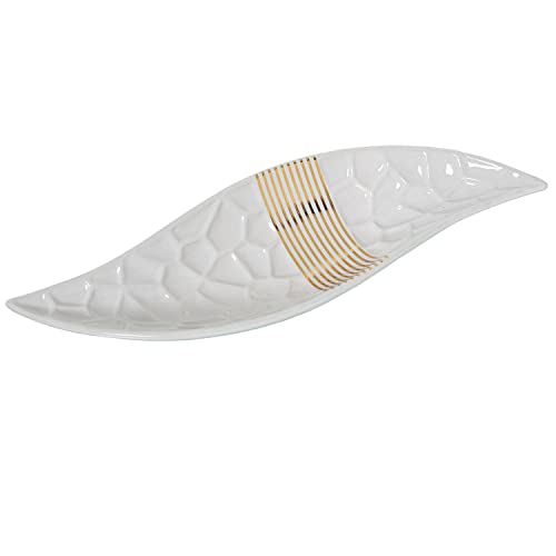 CENTRO CERÁMICA BLANCO/GRIS/ORO 41X14X6CM