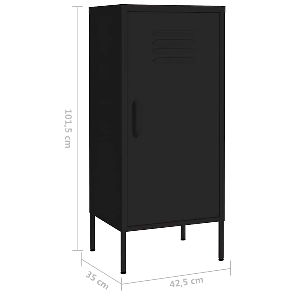 Szafka magazynowa czarna ze stali, 42,5 x 35 x 101,5 cm, z 2 wkładanymi półkami i poziomownikami, zamykana, do domu, biura, piwnicy, garażu, korytarza, warsztatu, miejsca do przechowywania i