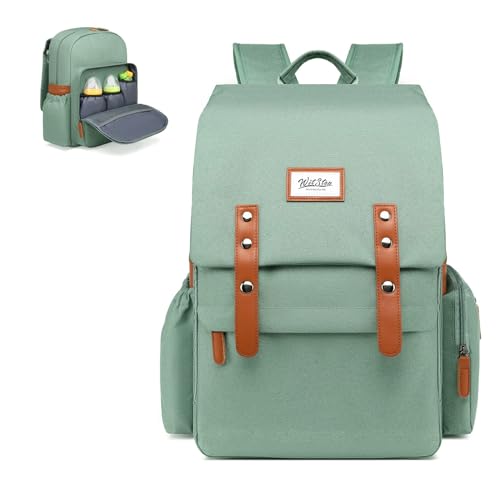 CYUREAY Sac à langer vintage pour bébé, sac à dos, sacs à couches de grande capacité pour garçons et filles - Sac confortable pour maman (vert)