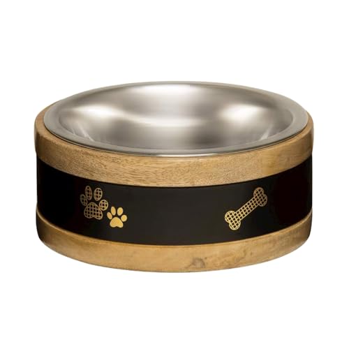 Fuzzy Puppy Pet Products Luxury Design Stainless Steel Pet Bowl with Natural Wood Base for Dog, Cat, Pet Food and Water Bowl | Black, Pint by Fuzzy Puppy Pet Products - Used condition - US$7.32