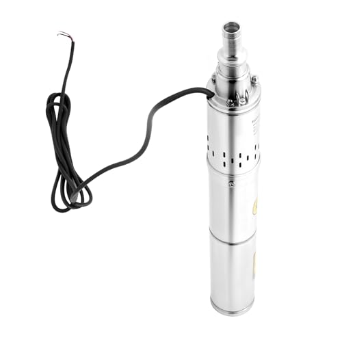 Pompe de puits profonde 370 W en acier inoxydable Pompe de puits Débit 2 m³ Pompe submersible Hauteur de refoulement max. 65 m Vitesse de rotation max. 2850 tr/min pour fontaines, irrigation des