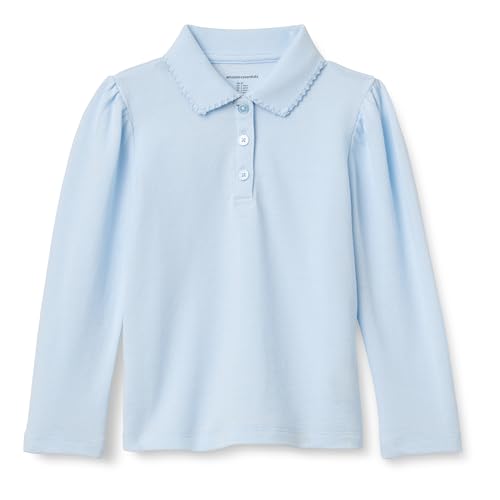 Amazon Essentials Polo de Uniforme de Manga Larga de Piqué Niña, Azul Claro, 9 años