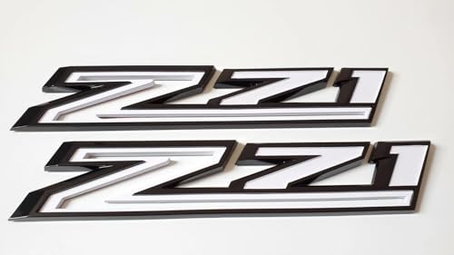 Image of 2X Large Size Z71 RH LH Side Fender Emblem Nameplate Badge Decal Replacement for 2019-2021 Chevy Silverado (Black White)