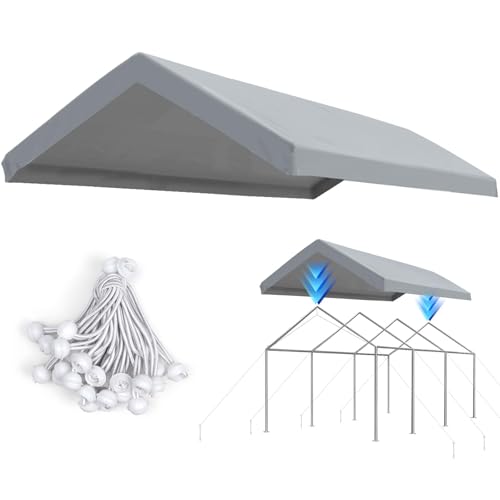 Image of ADVANCE OUTDOOR 10x20 ft Carport Replacement Top Cover, Heavy Duty Waterproof & UV Protected, Easy Installation with Ball Bungees, Gray, Roof Only