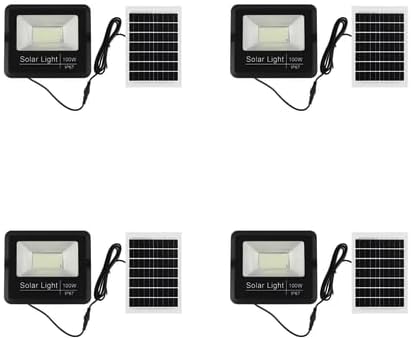 4 Pack-100W Solar LED Flood Light with Remote Control, IP67 Waterproof Outdoor Security Light, Dusk to Dawn, Separate Solar Panel, 6500K Super Bright for Garden, Garage & Driveway