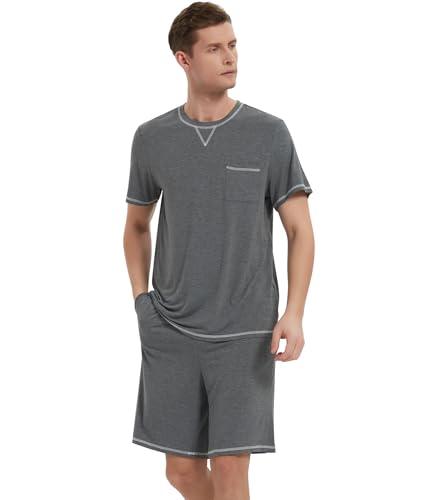 NACHILA Men's Pajamas Set -Viscose made from Bamboo,Cooling Sleepwear Raglan Top and Pajamas Shorts Soft Lounge Set